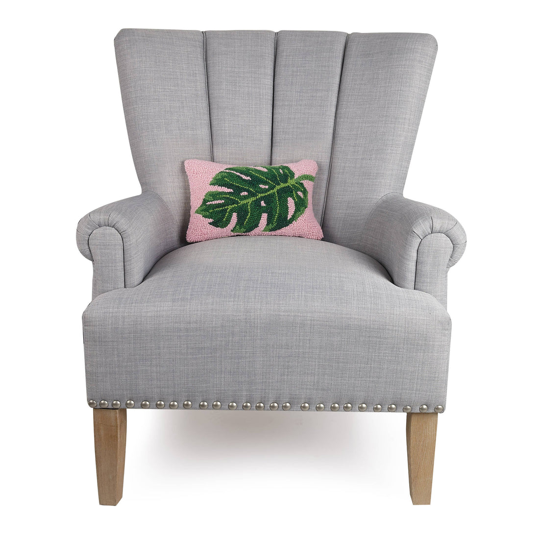 Palm Leaf Hook Pillow, Pink & Green Botanical Throw Pillow