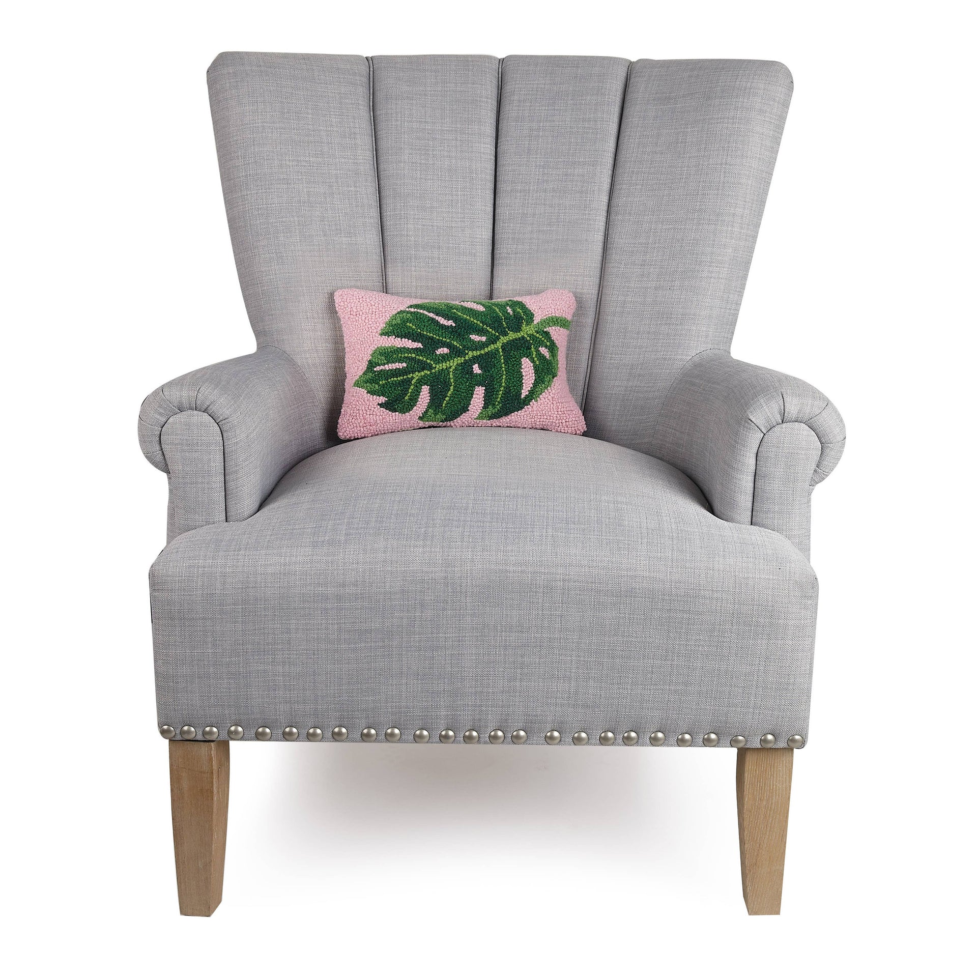 Palm Leaf Hook Pillow, Pink & Green Botanical Throw Pillow