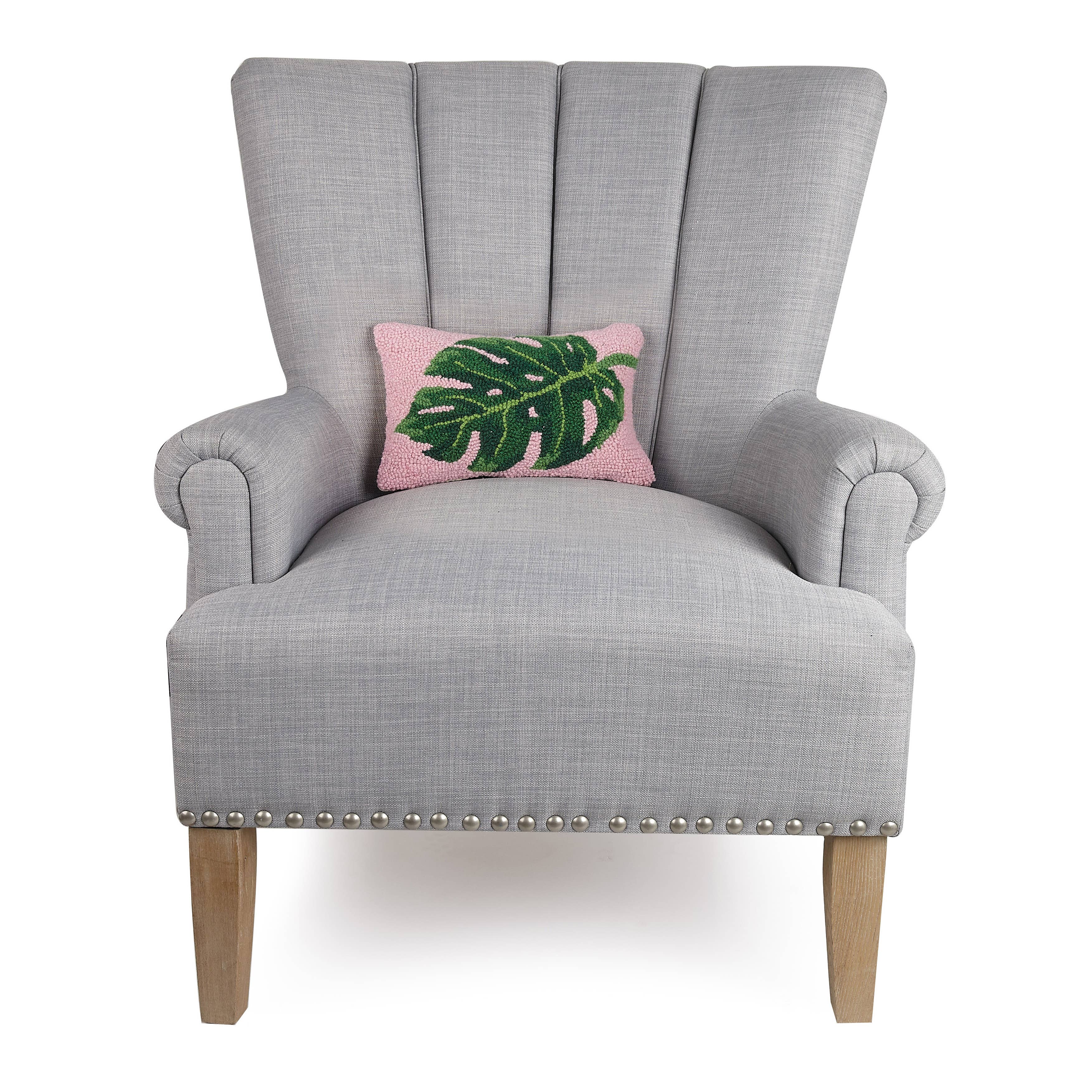 Palm Leaf Hook Pillow, Pink & Green Botanical Throw Pillow