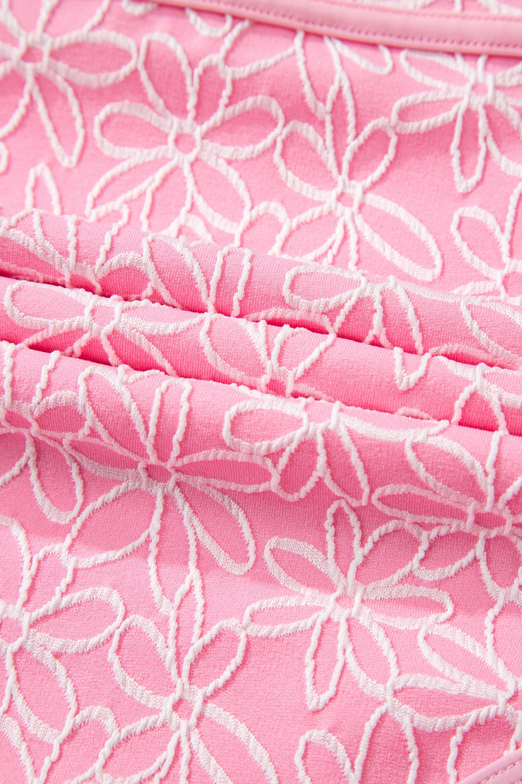 Pink Corded Flower Texture Spaghetti Straps Halterneck One Piece Swimsuit