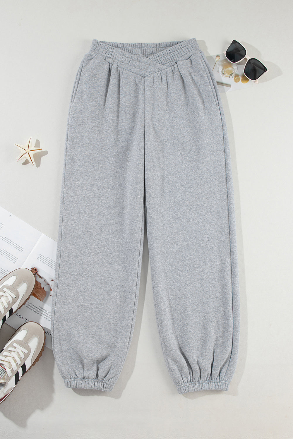 Solid Crisscross Elastic High Waist Sweatpants