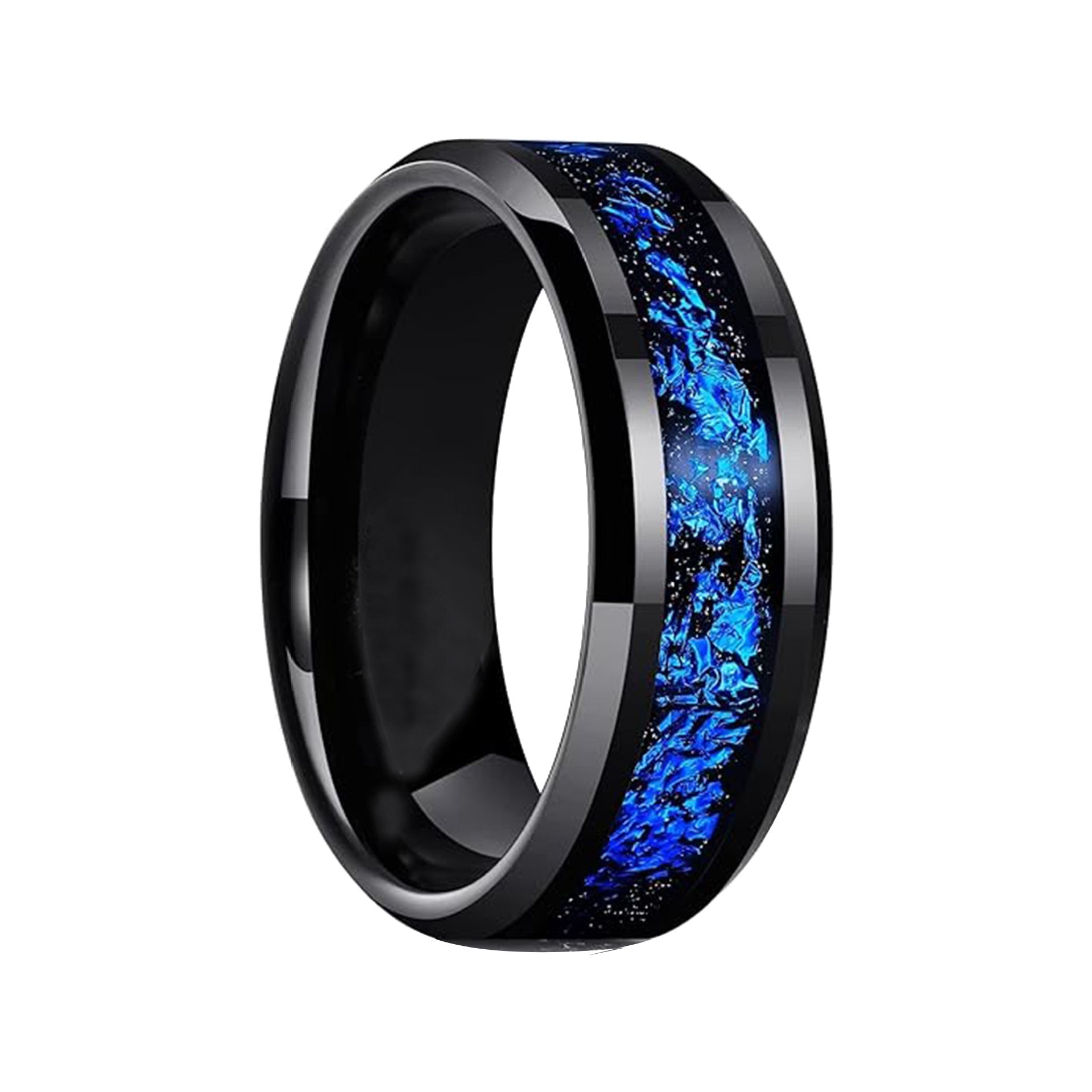 Tungsten Steel Blue Meteor Couple’s Ring 8mm Width