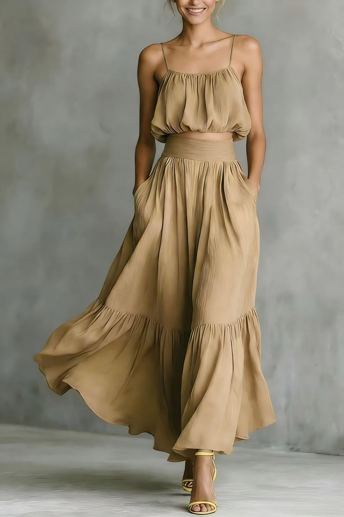 Women’s Two-Piece High-Waist Flared Skirt and Crop Top Set - Image 8