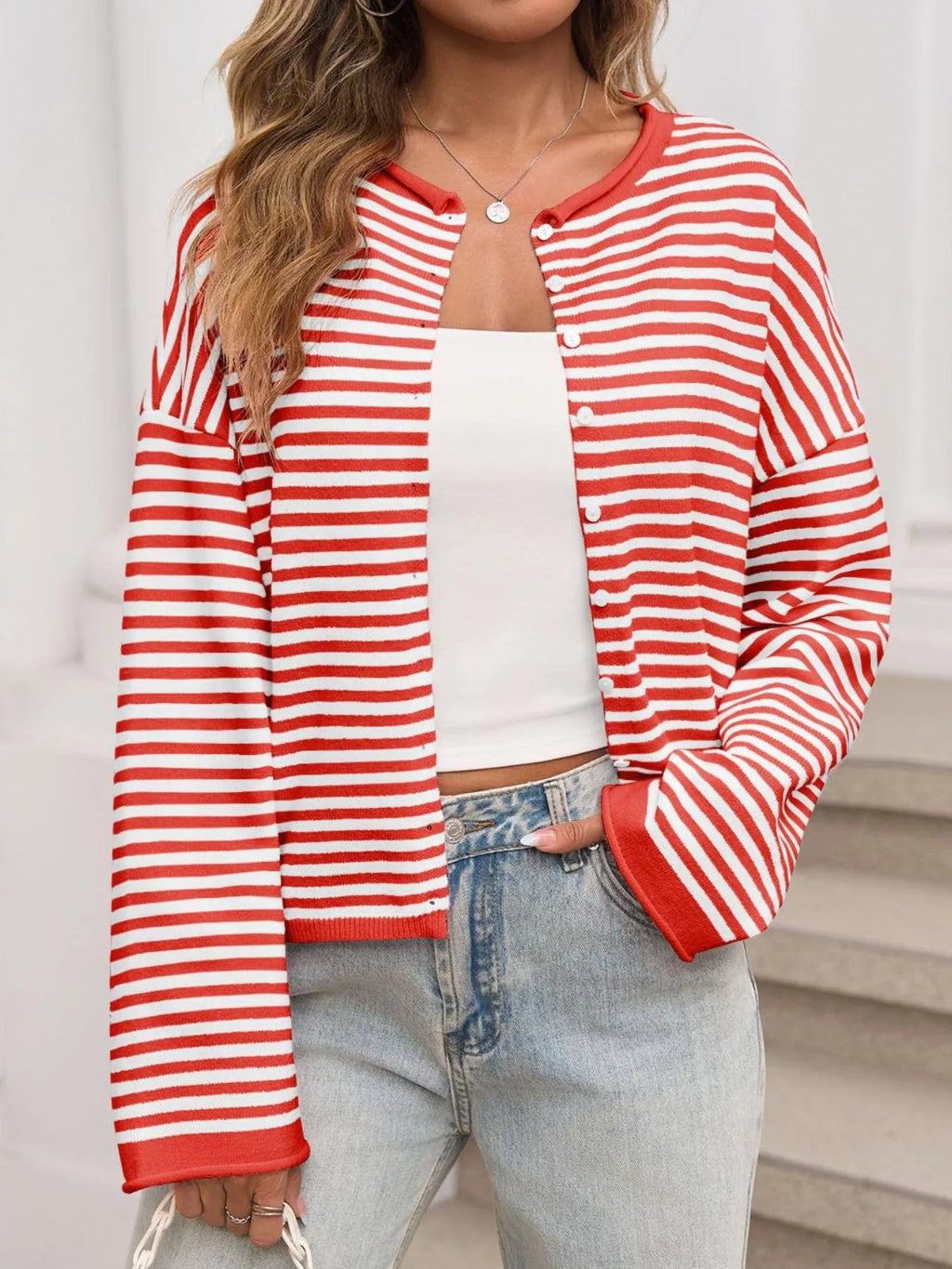 Striped Button-Up Cardigan
