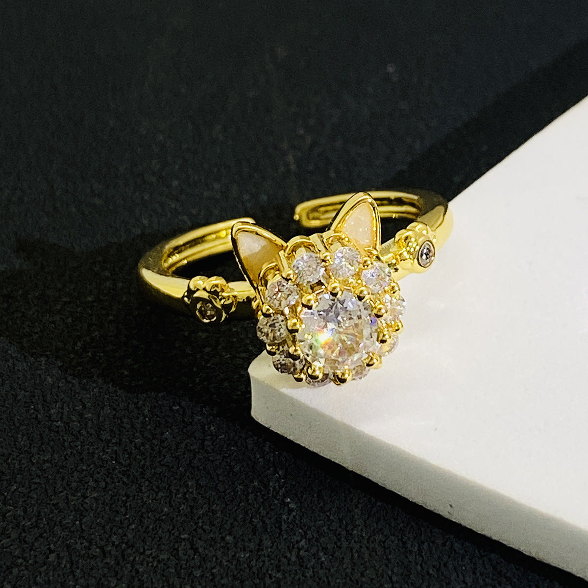 Swivel Luckies Cat Opening Ring Women's Niche Design Sense Refreshing High Sense Swivel Kitten Adjustable Ring