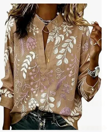 Women's Embroidered Floral Casual Long Sleeve Shirt Top - Image 11