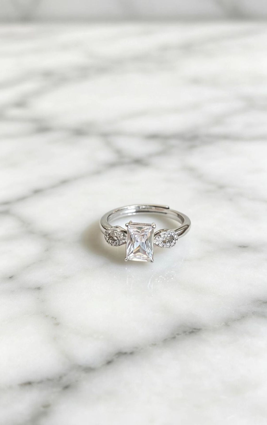 Minimalist Sugar Cube Adjustable Ring in Silver with Crystal Accents