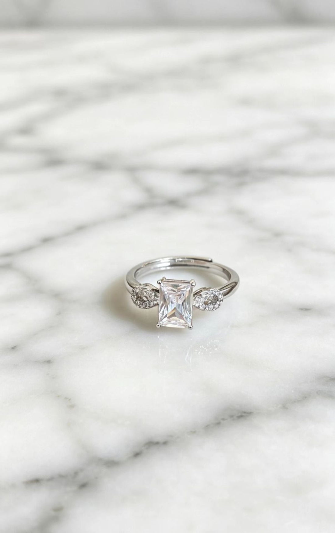 Minimalist Sugar Cube Adjustable Ring in Silver with Crystal Accents