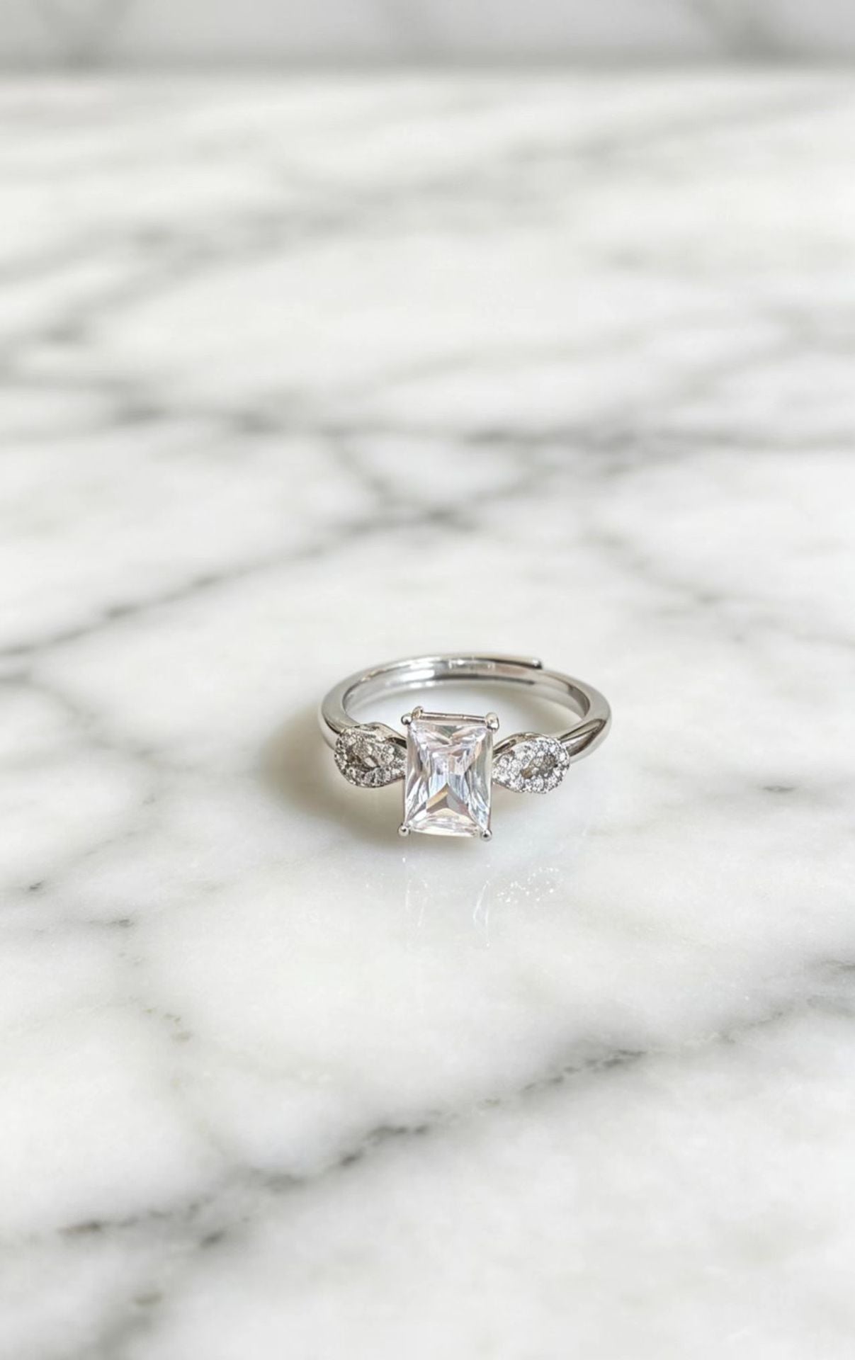 Minimalist Sugar Cube Adjustable Ring in Silver with Crystal Accents