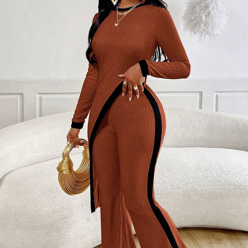Women’s Asymmetrical Two-Piece Long Sleeve Top and Pants Set - Image 2