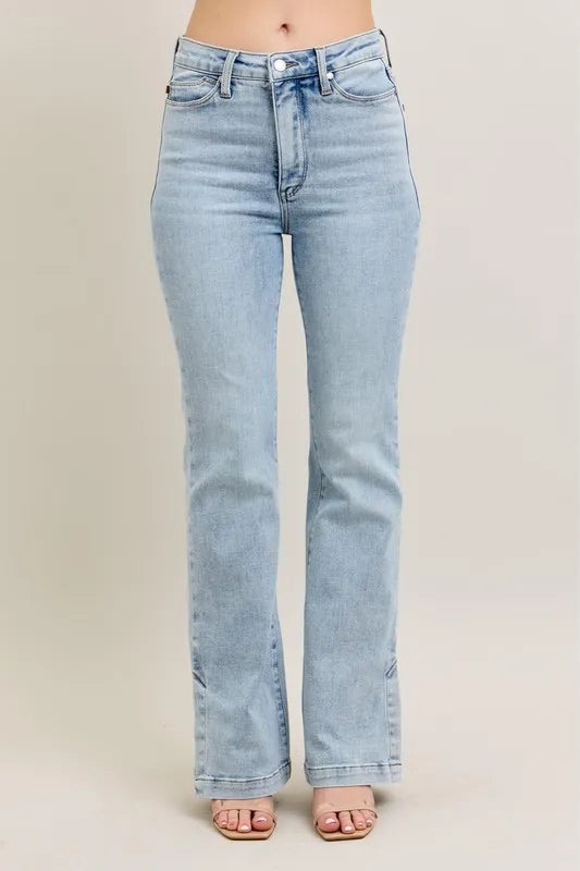Judy Blue Tummy Control Vintage Wash Side Slit Slim Boot Jeans