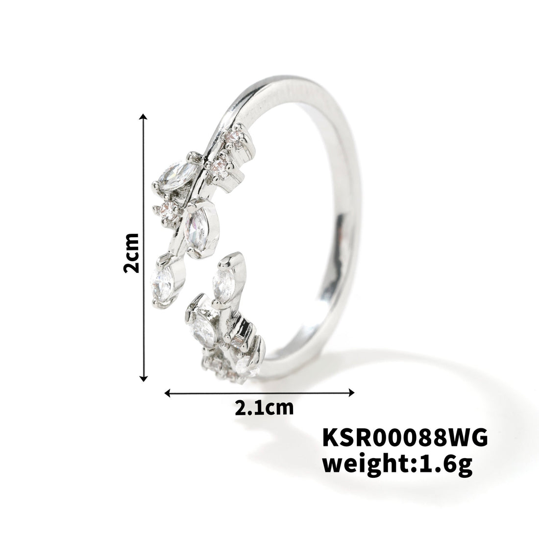 Bohemian Leaf Ring with Zircon Inlay, Nature-Inspired Jewelry