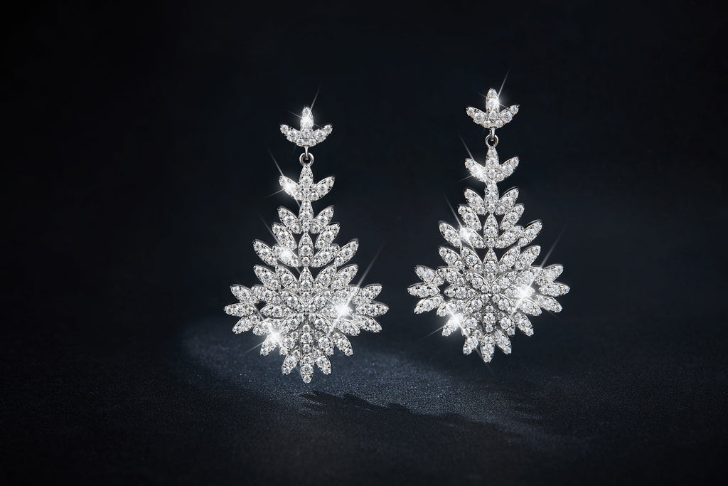 S925 Sterling Silver Leaf Cluster Moissanite Dangle Earrings
