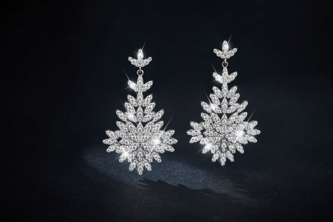 S925 Sterling Silver Leaf Cluster Moissanite Dangle Earrings