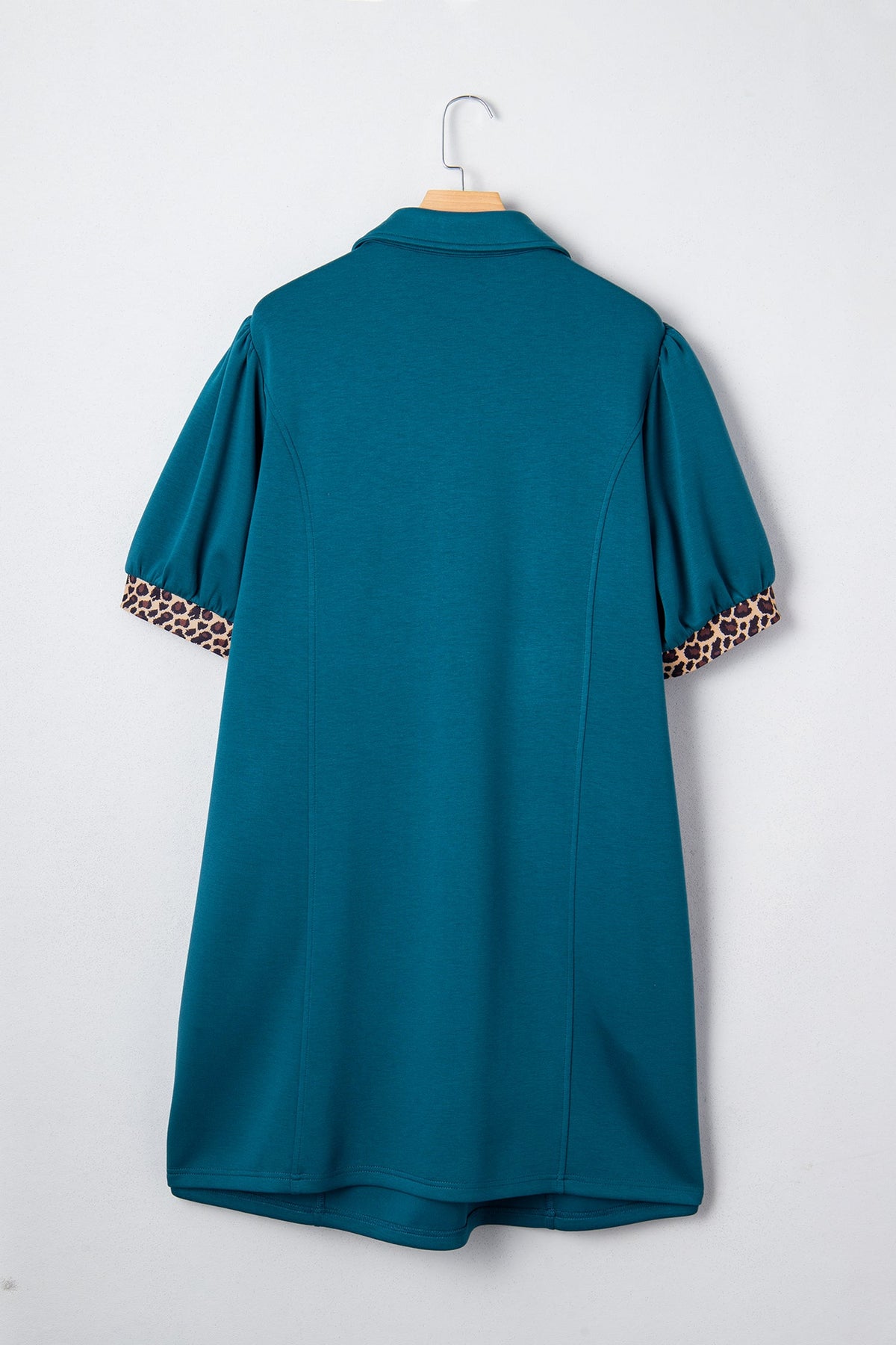 Plus Size Leopard Patchwork Quarter-Zip Collared Dress