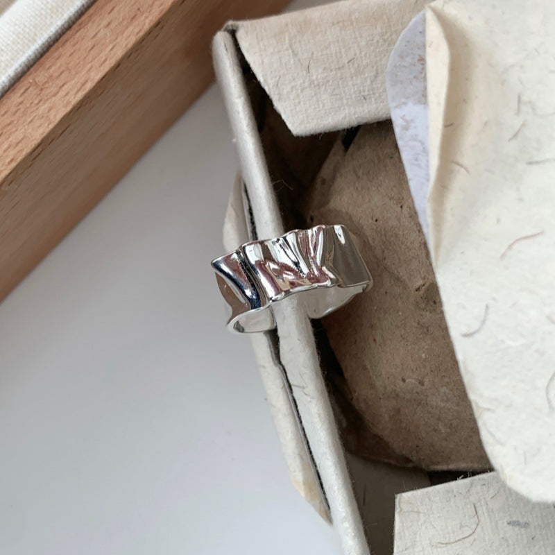 Korean Irregular Texture Wave Ring For Women & Men, Neutral Style, Open Adjustable Ring, INS Niche Index Finger Accessory