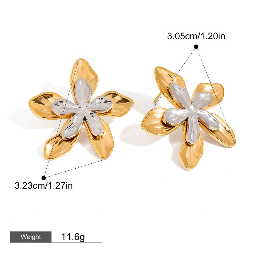 18K Gold Flower Earrings - Mixed Metal Floral Jewelry