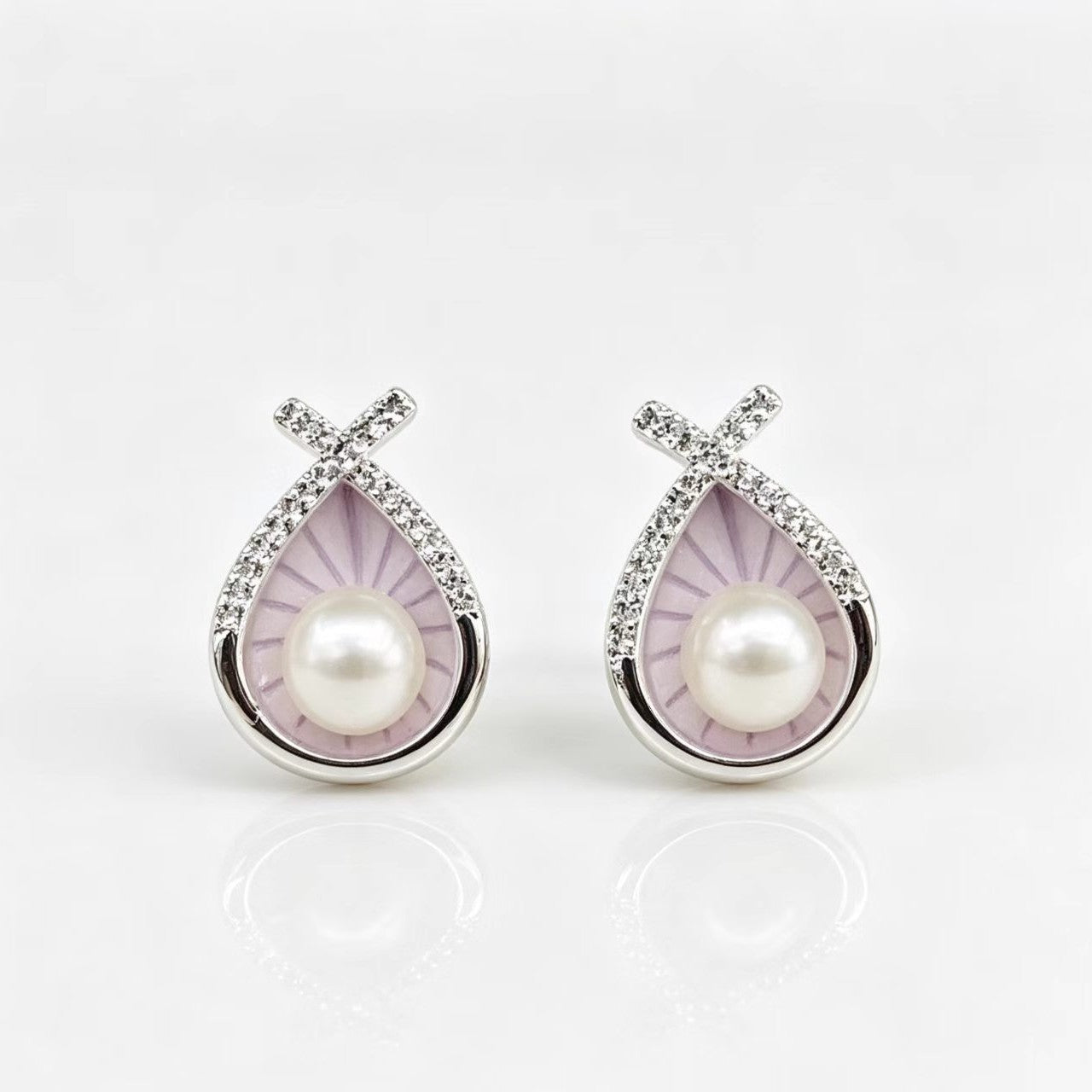 Full Cubic Zirconia Waterdrop Enamel Pearl Earrings