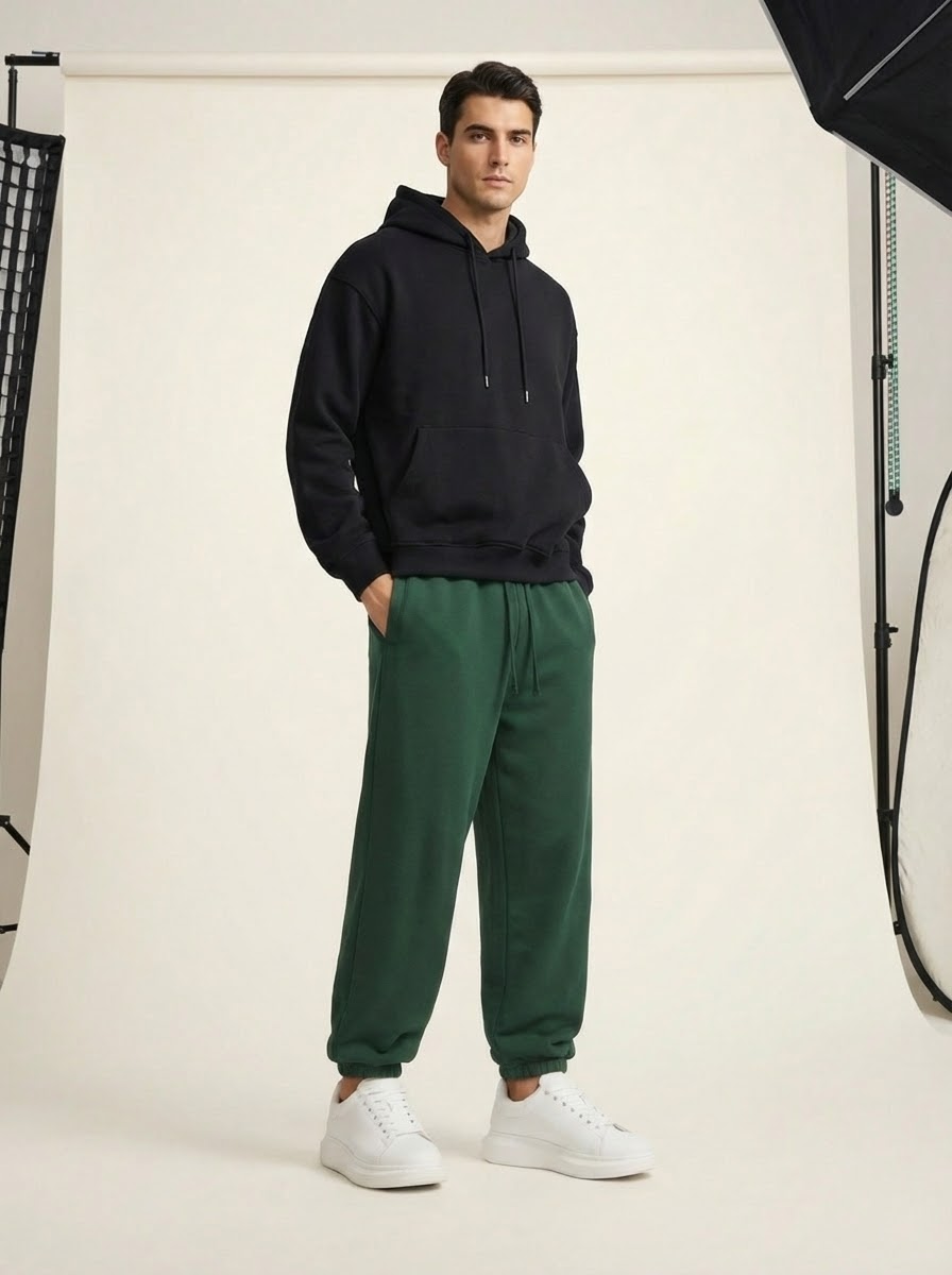Heavyweight 440 GSM Cotton Joggers in Green - Relaxed Fit