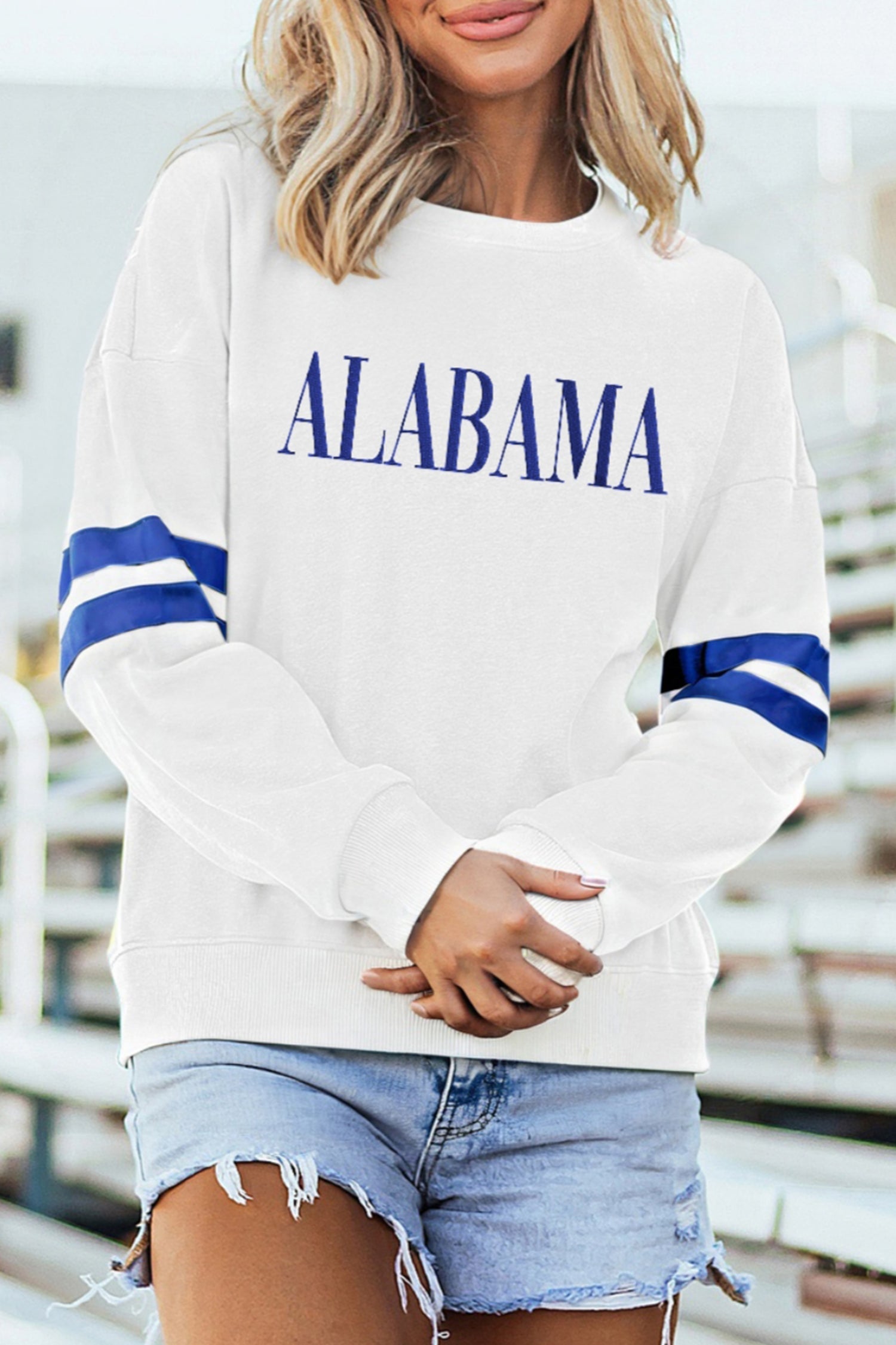 White Alabama Varsity Striped Pullover Sweatshirt