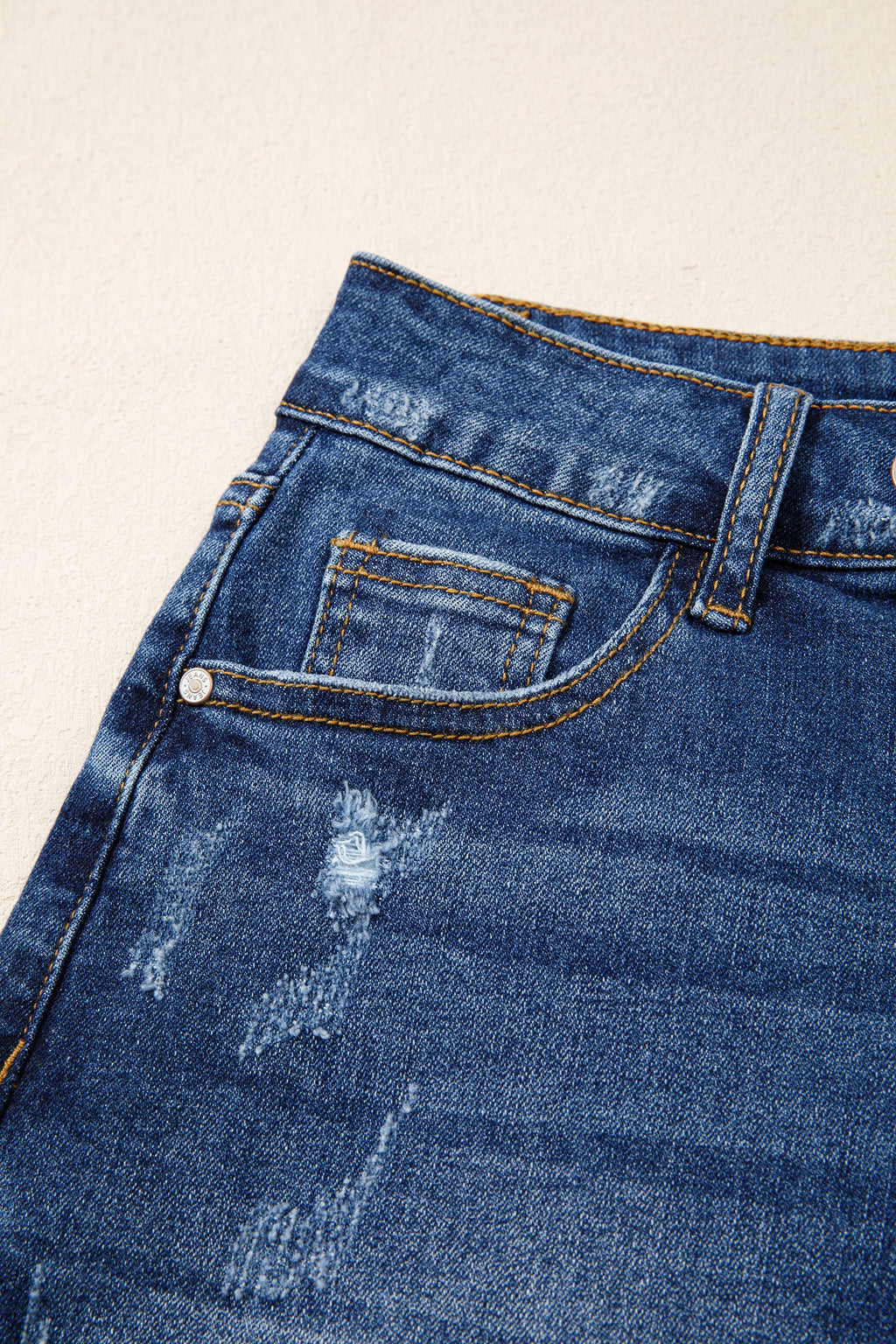 Holland High-Waist Distressed Denim Shorts with Whiskery Detail