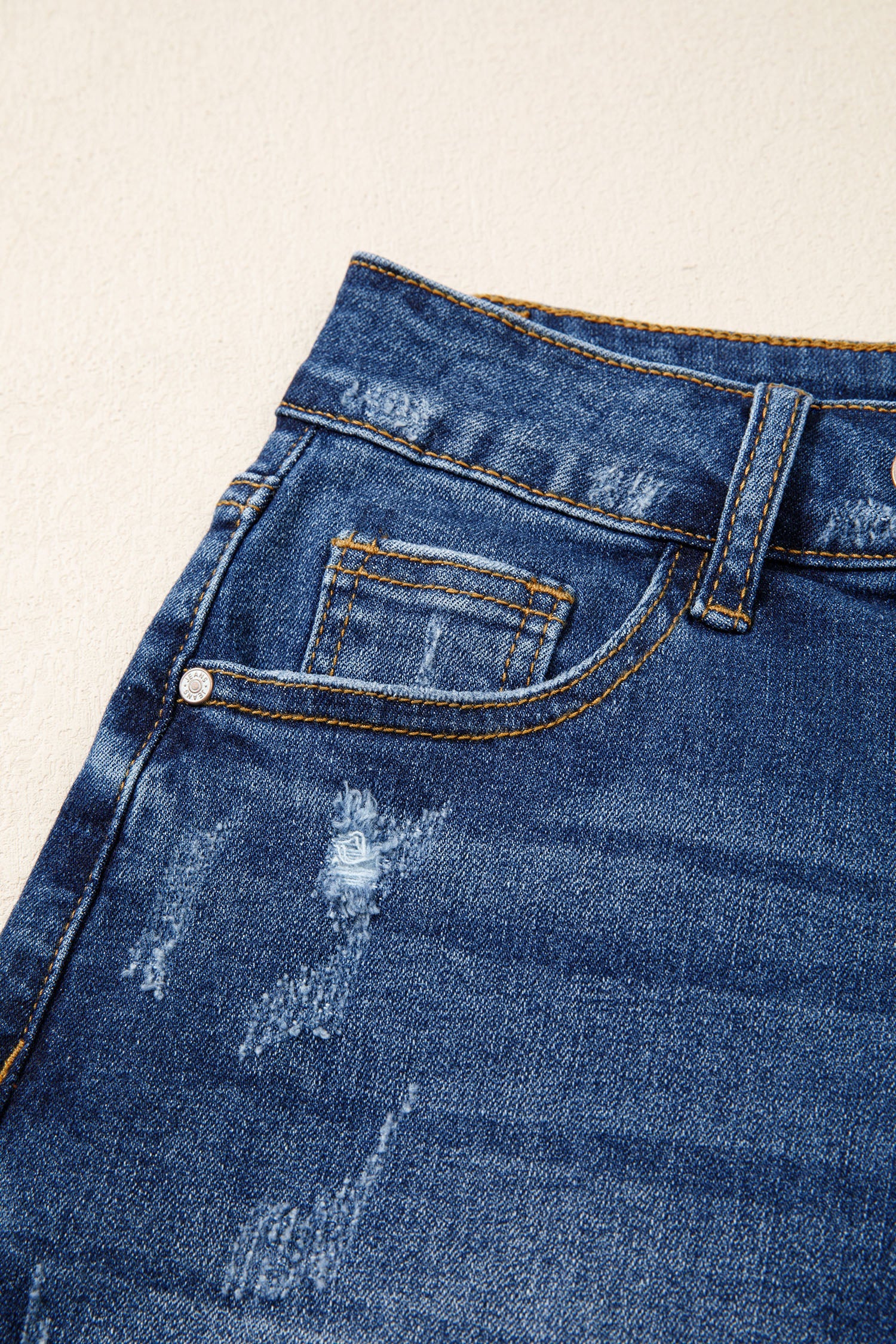 Holland High-Waist Distressed Denim Shorts with Whiskery Detail