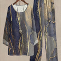 Plus Size Marble Print Long Sleeve Set