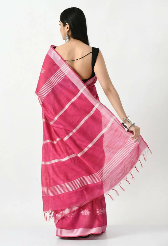 Magenta Bhagalpuri Handloom Silk Saree with All Over Buti Print