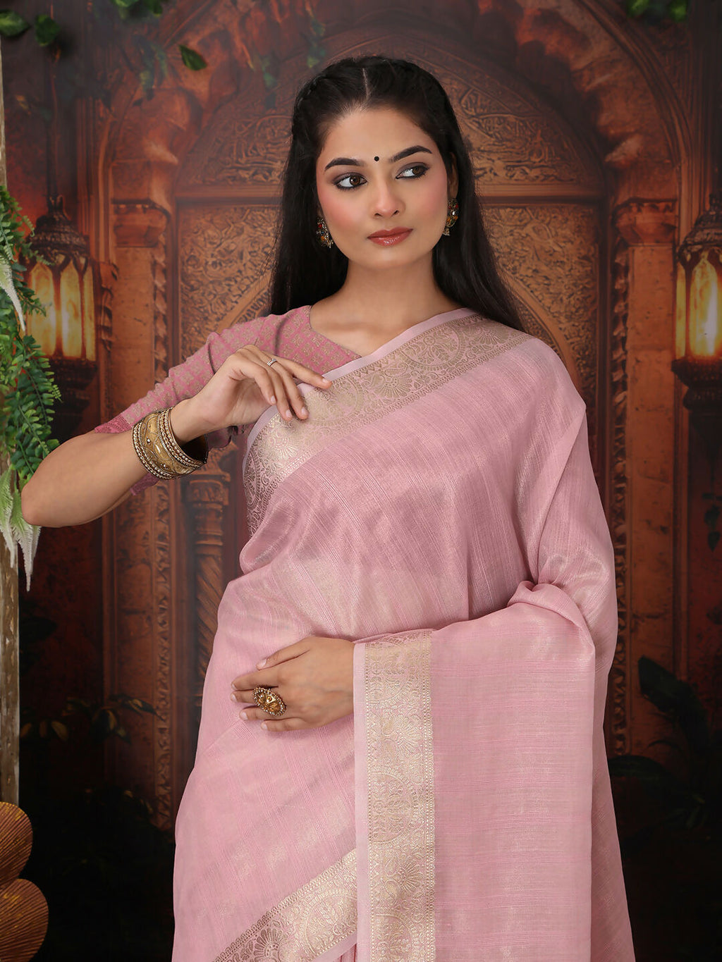 Light Pink Organza Saree with Matching Blouse