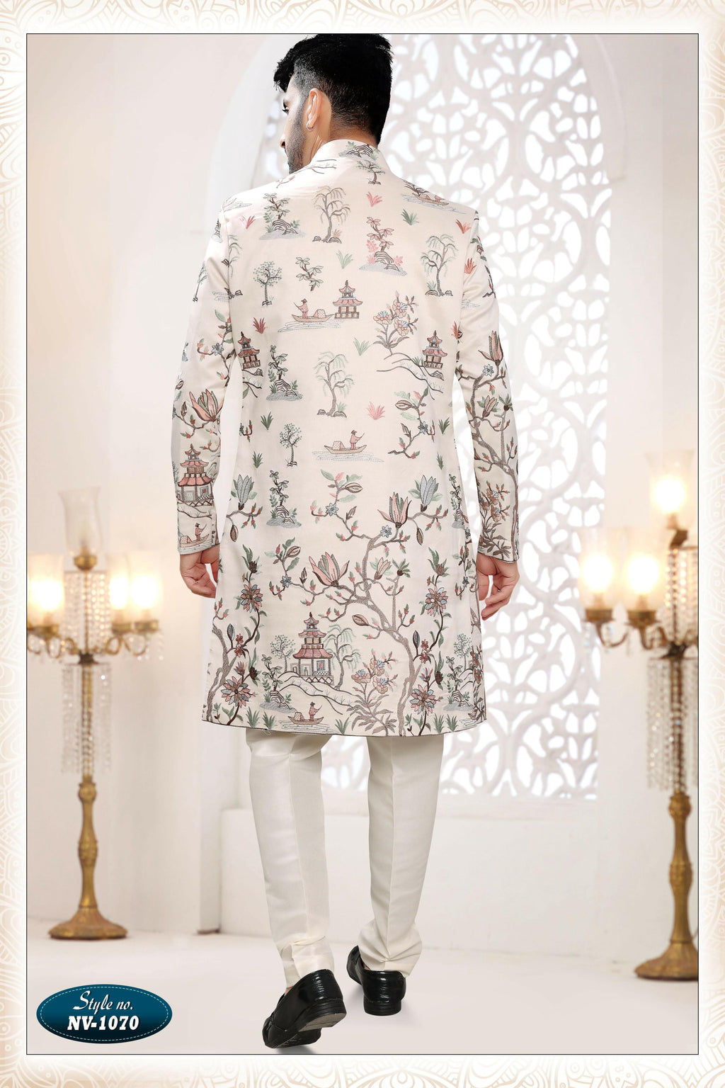Men's Cream Malai Silk Kurta Set with Thread and Sequence Embroidery