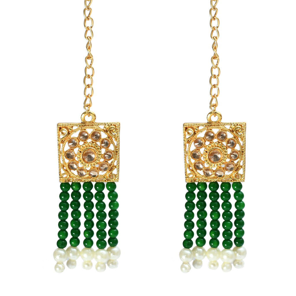 Gold-Polished Kundan & Pearl Choker Necklace Set in Green