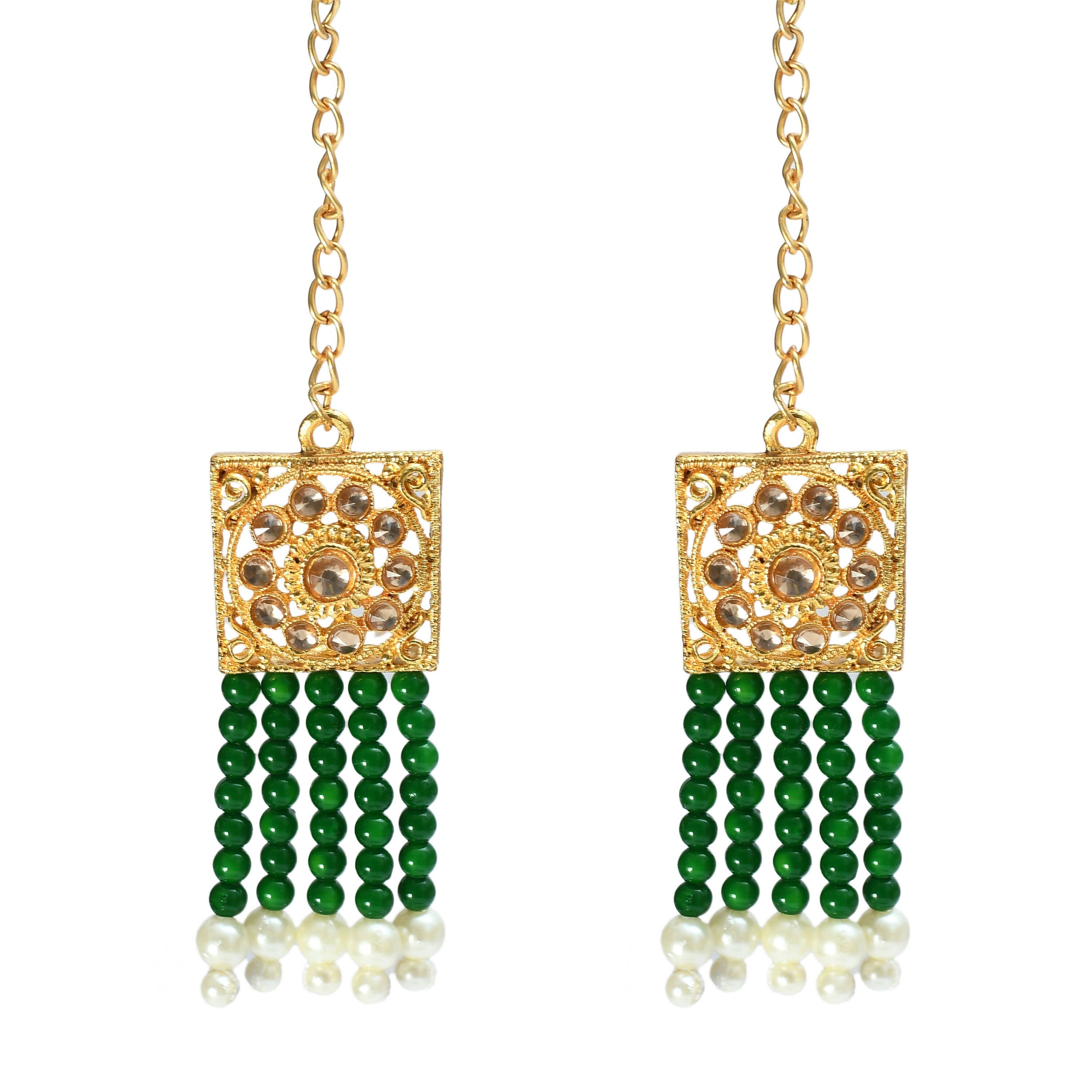 Gold-Polished Kundan & Pearl Choker Necklace Set in Green