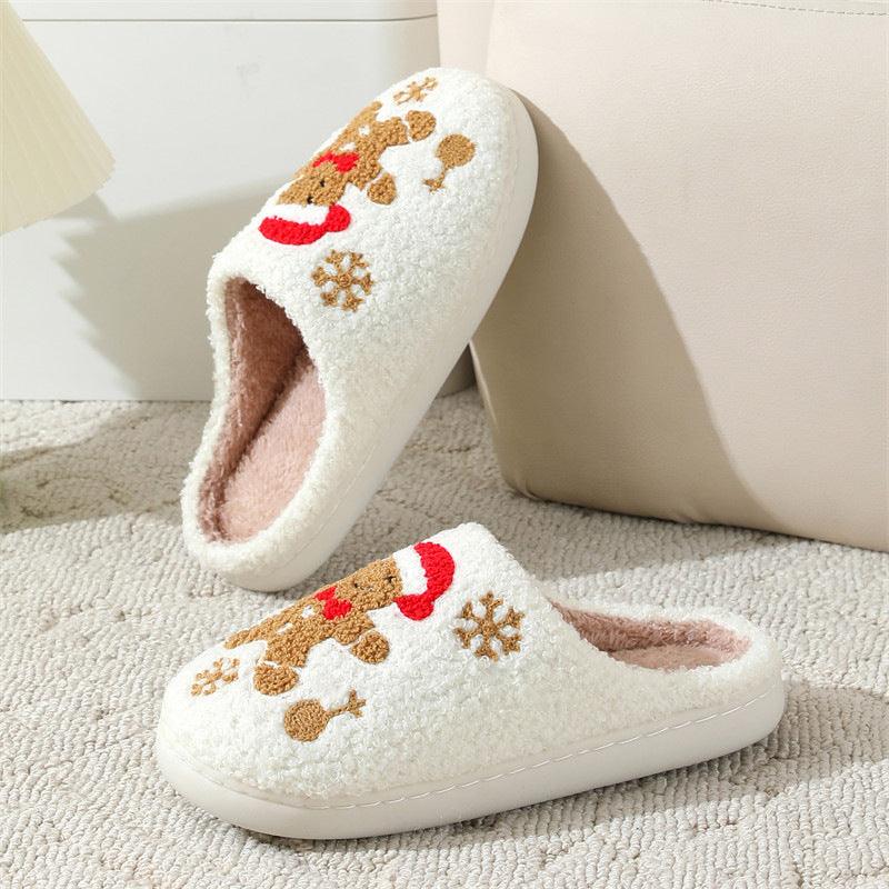 Gingerbread Man Christmas Slippers, Plush Fleece Warm House Shoes