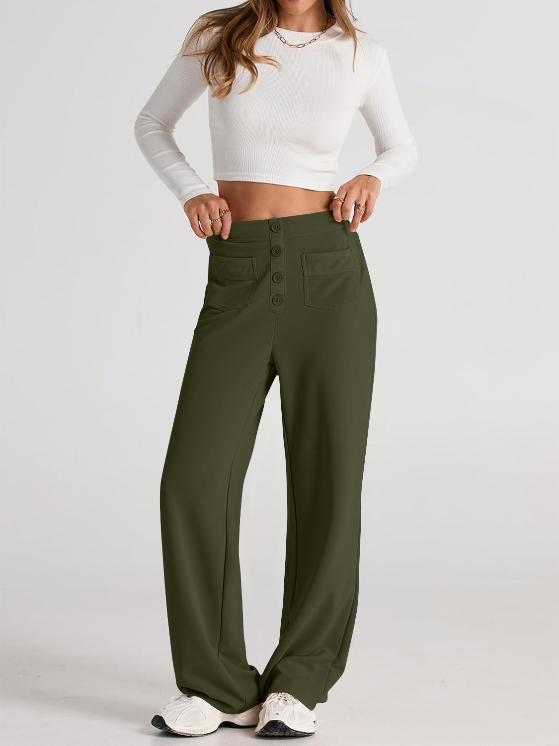 High Waist Wide Leg Pants | Black Polyester Relaxed Fit