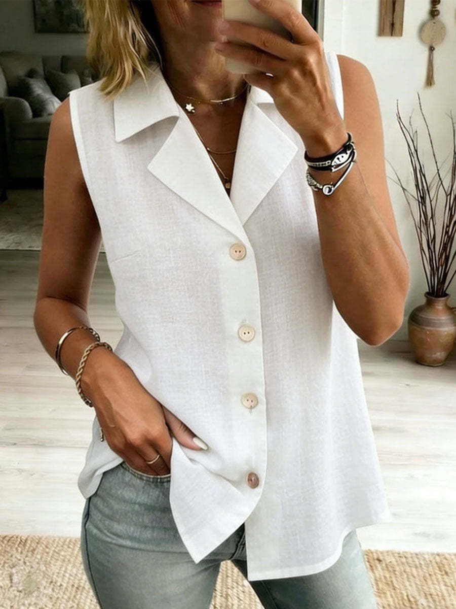 Women's Button-Front Sleeveless Collared Vest Top - Image 11