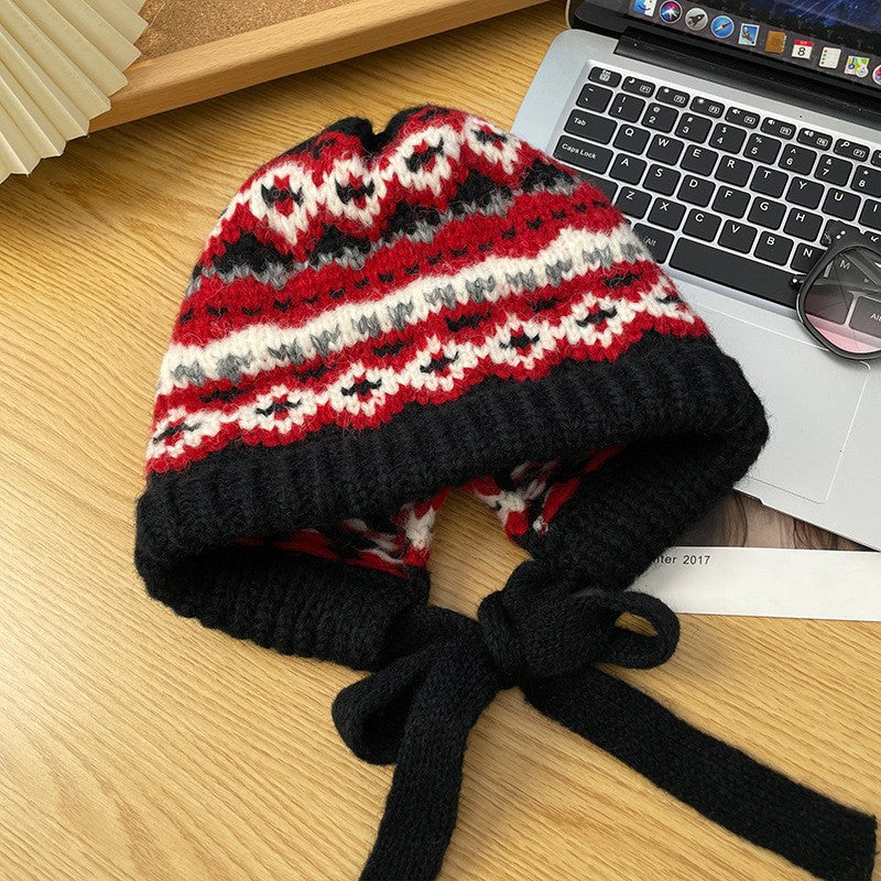 Winter Vintage Wool Earflap Hat Nordic Pattern Warm Knit Cap - Image 6