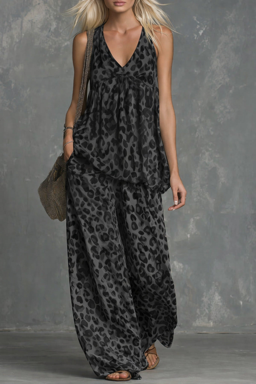 Women’s Leopard Print Sleeveless Tank Top and Wide-Leg Chiffon Pants Set - Image 6