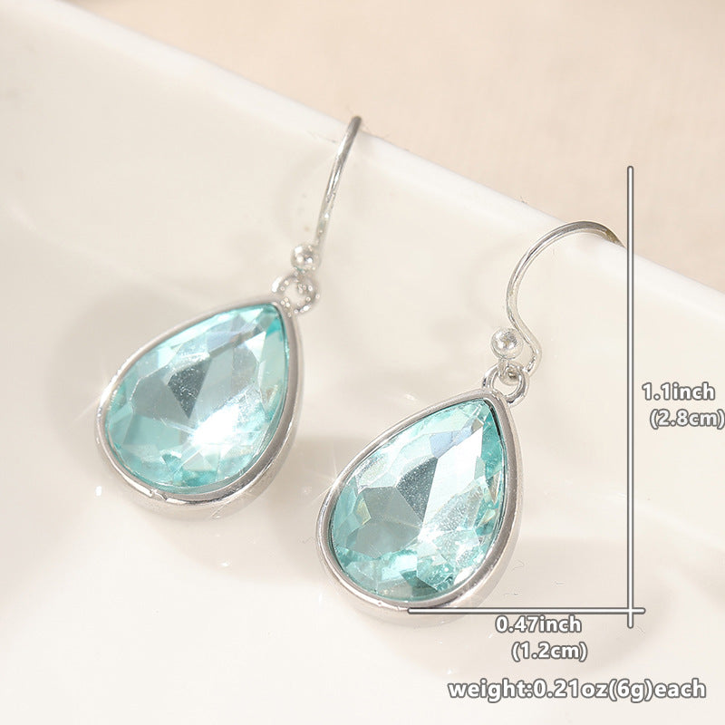 Elegant Light Blue Crystal Teardrop Earrings Silver Tone Brass Women Daily Wedding Fashion Jewelry Gift