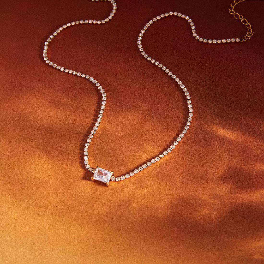 Polished Stainless Steel Zircon Cross Pendant Necklace