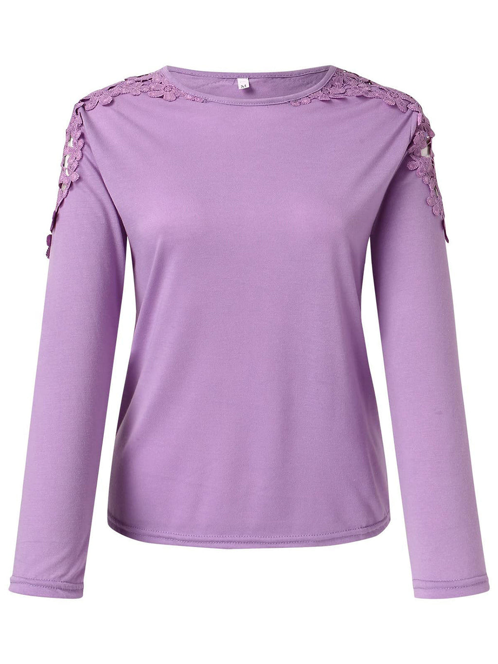 Women's Grey Long Sleeve T-Shirt with Delicate Floral Lace Detail - Image 21