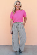 Stripe Wide Leg Elastic Drawstring Pants