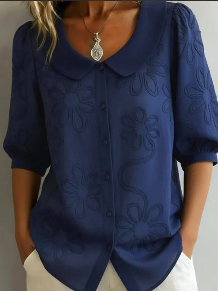 Women's Loose-Fit Retro 3D Embroidered Floral Buttoned Casual Top - Image 8