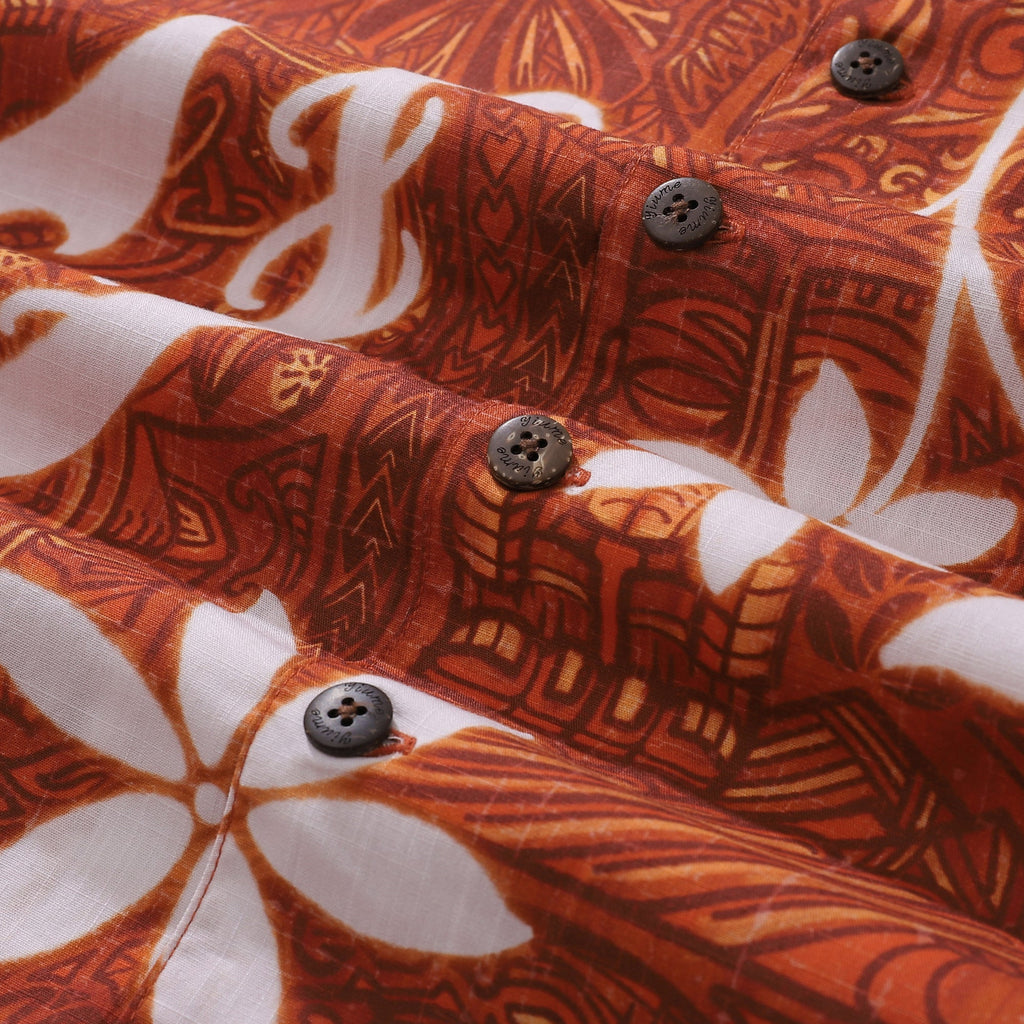 Red Hawaiian Tiki Print Shirt Men's Cotton Camp Collar Casual
