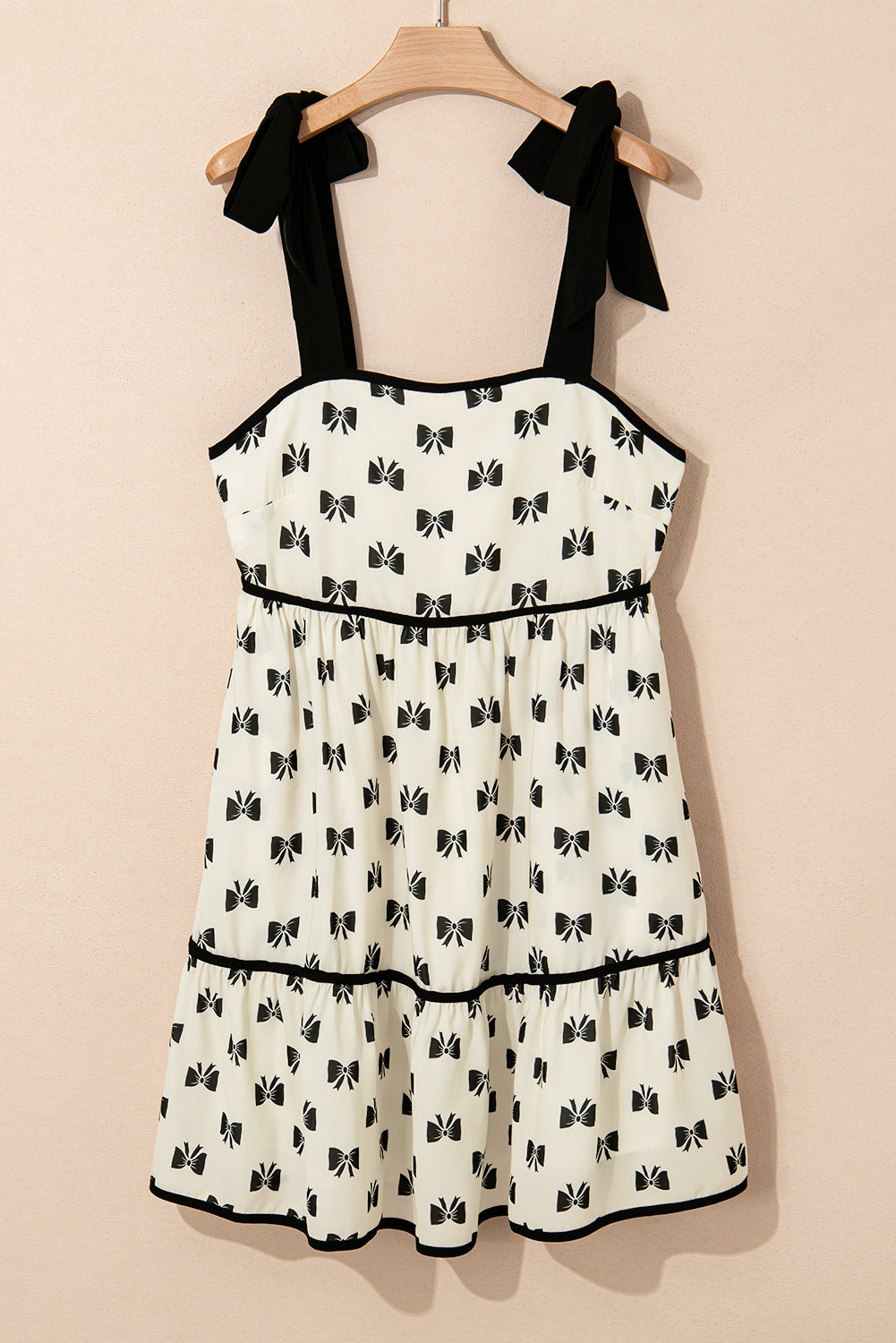 White Bow Knot Color Contrast Trim Mini Dress | Cotton