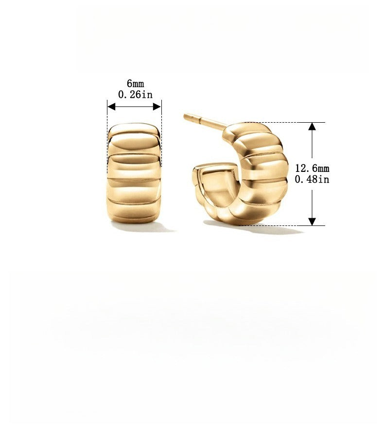 18K Gold Plated Sterling Silver C-Shaped Hoop Earrings