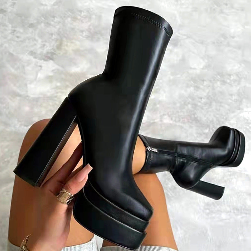 Women's Waterproof High Heeled Thick Bottom Boots