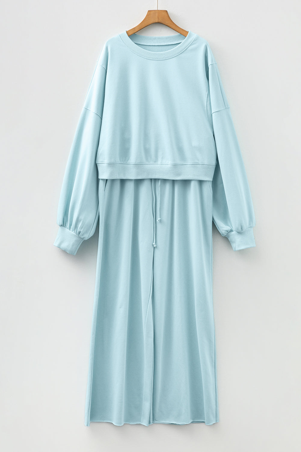 Solid Puff Sleeve Top and Drawstring Pants Set