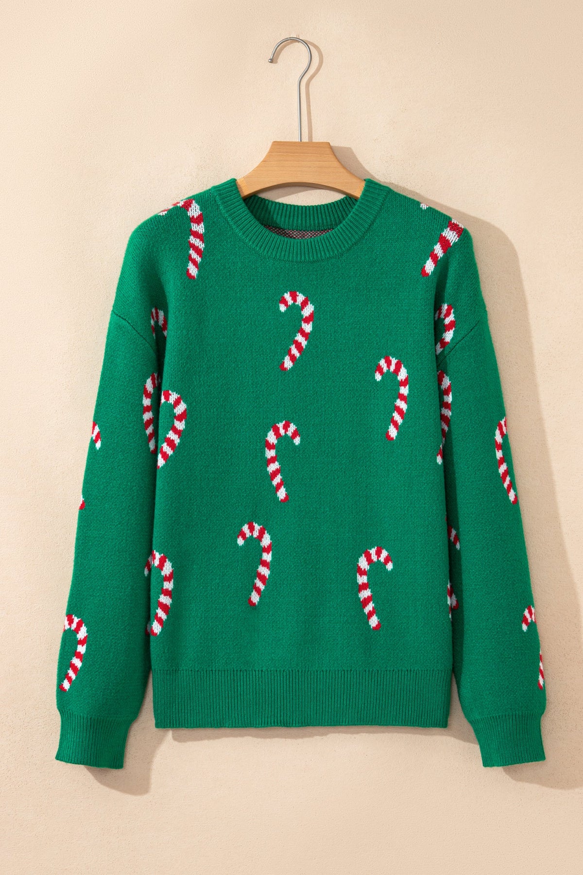 Christmas Candy Cane Drop Shoulder Sweater