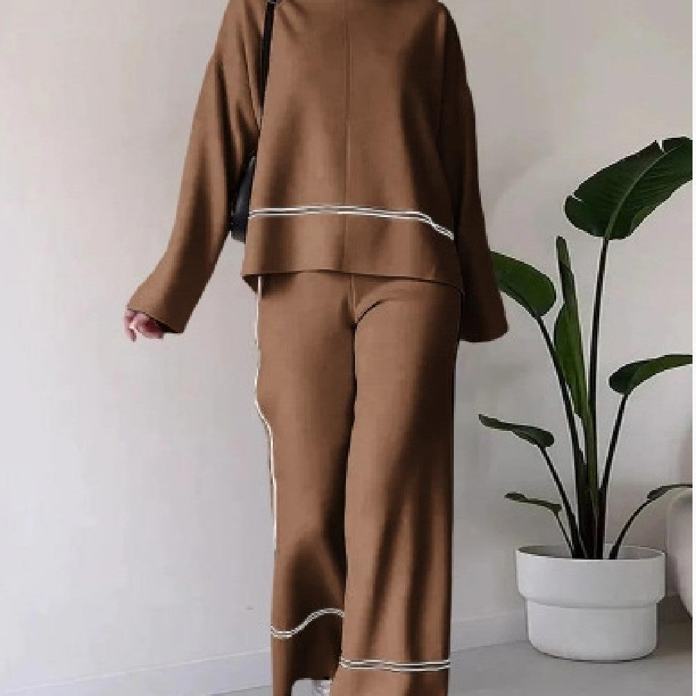 Women Solid Color Casual Knit Two-Piece Set Loose Top Bootcut - Image 10