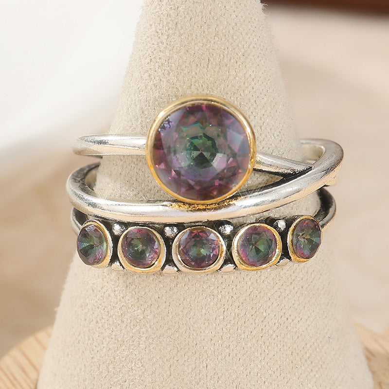 Bohemian Multi-Band Stackable Ring with Iridescent Cubic Zirconia